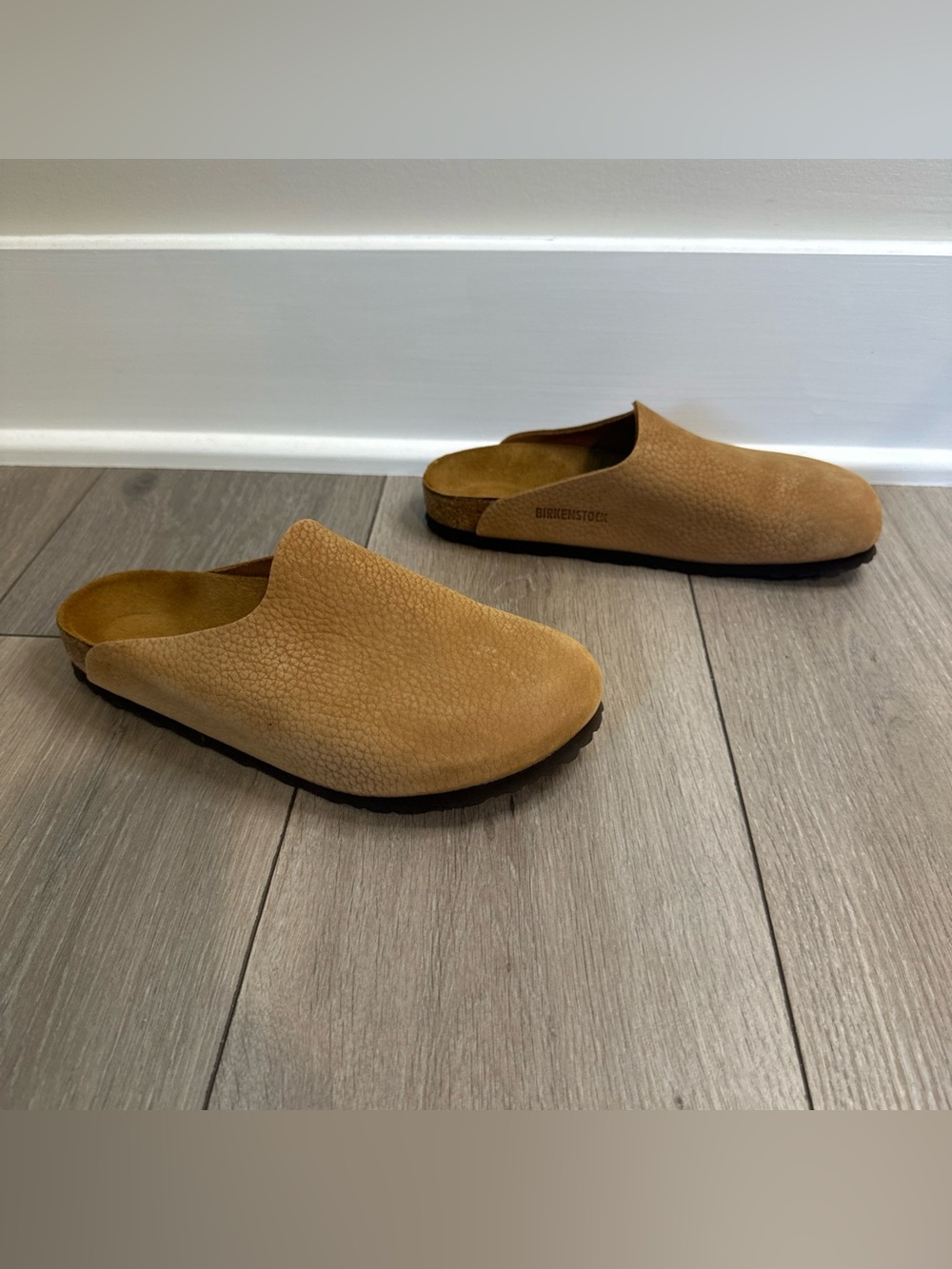 Birkenstock Size39 Amsterdam Pebbled Nubuck Leather Clogs L8 M6 Light Brown Tan